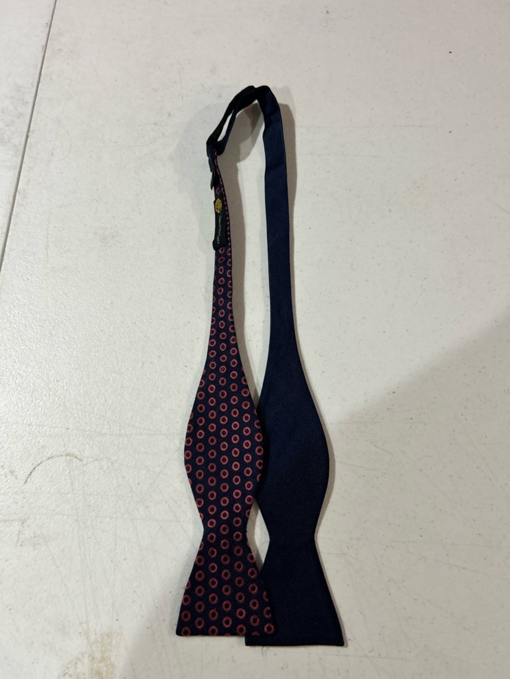 Men's Navy Self-Tie Bow Tie with Red Dot Pattern Phish donut